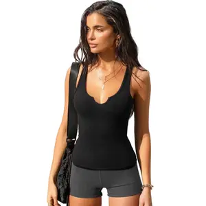 Women'S Basic Solid Notched Neck Ribbed Tank Top Casual Minimalist Slim Fit Sleeveless Top For Daily Wear Ladies Clothes For All Seasons