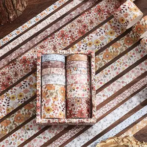 Vintage Floral Pattern Washi Tape, 12 Rolls/box Scrapbooking Decorative Masking Tape, Adhesive Sticker for Planner Bullet Scrapbook Gift Wrapping, Scrapbook Materials, Scrapbook Accessories