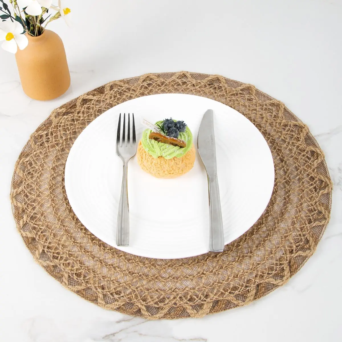 Round Placemat, 4 Counts Non-slip Boho Style Heat Resistant Table Mat, Household Placemat, Decorative Placemat for Home Kitchen Dining Room, Boho Placemats Set