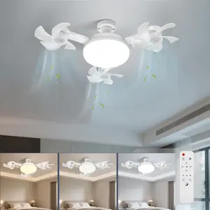 Wireless Ceiling Fan Light with Remote Control E27 Adjustable Brightness 3 Speed Settings Suitable for Bedroom Living Room Kitchen 3 Head Fan Lamp