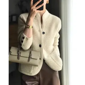 Autumn Winter New Thickened 100% Cashmere Wool Cardigan Women Stand Neck Sweater Sweater Loose Knit Base Wool Sweater Jacket Knitwear Womenswear