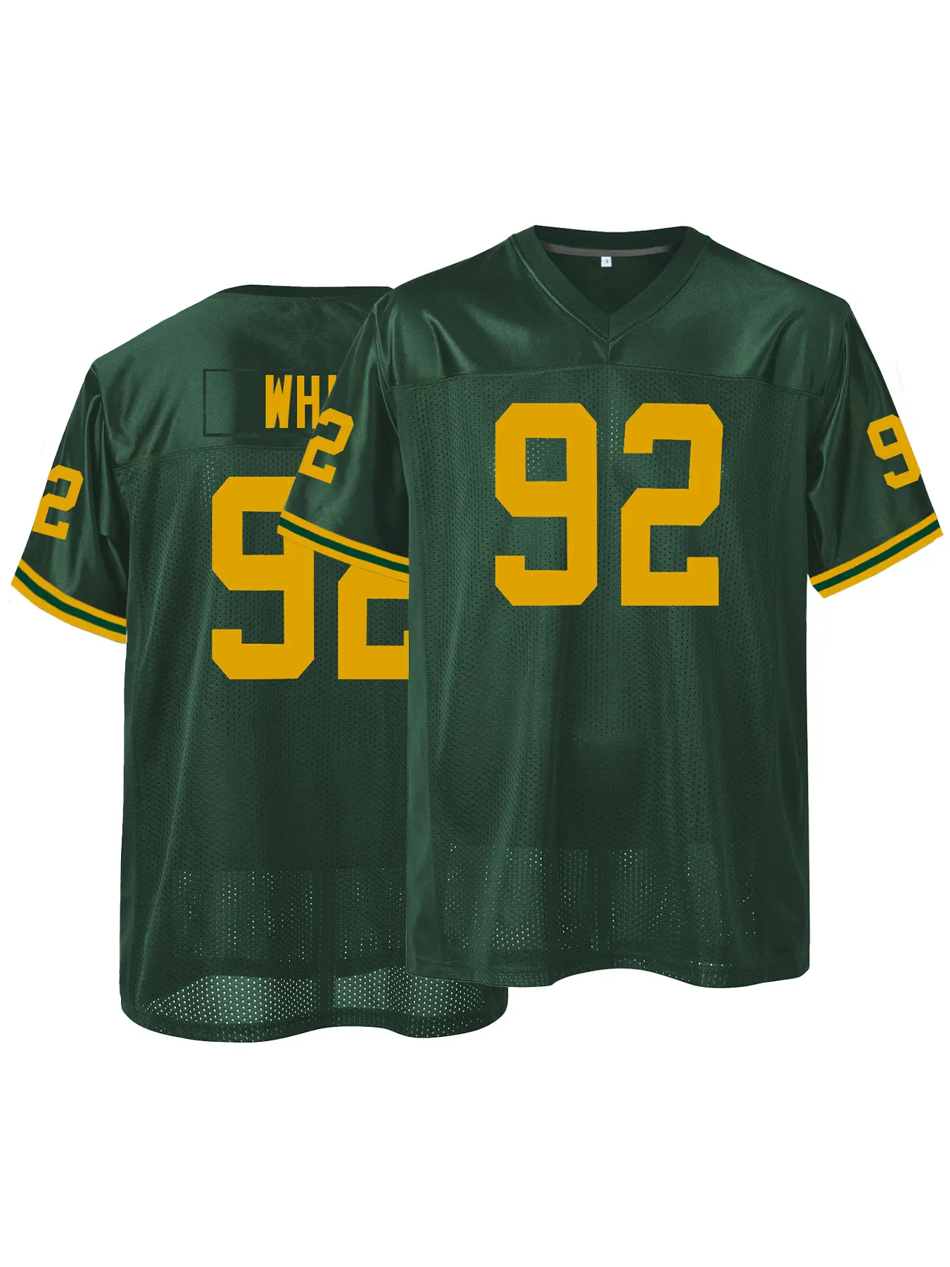 Men's Retro Green & Yellow #92 Football Jersey,Unisex Mesh Sport Jersey, Sports Style Jersey - Breathable, Lightweight, V-Neck, Short Sleeves, Sports Top