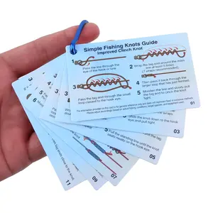 Fishing Knot Instruction Cards, 6 Durable Waterproof PVC Reference Cards, 12 Knot Methods, Includes Mini Carabiner, Portable Carry, Flashcards