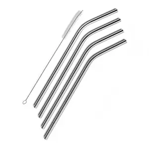 Stainless Steel Drinking Straws Set of 4, Reusable Metal Straw Fits 20 Oz Flat Bottom Cups, Suitable for Yeti Sic Modern Glass Cup, Utensils, Home Bar Accessories