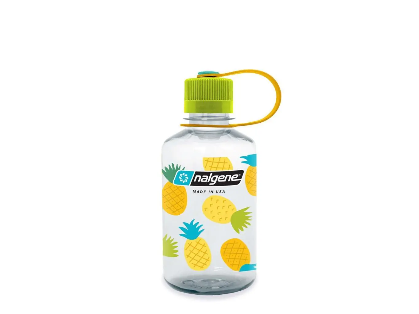 Nalgene 342785 Classic Sealed Tight 16oz Narrow Mouth Water Bottle, Portable Recycled Material Drinkware with Low Greenhouse Gas Emissions, Pineapple Fruit Print, Reusable