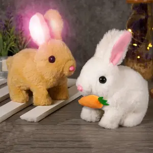 Lifelike Bunny Pal Toy - Realistic Bunny with Carrot Walking Wiggle Ears, Wag Tail, Stuffed Plush Toy for Interactive Play and Birthday Gifts