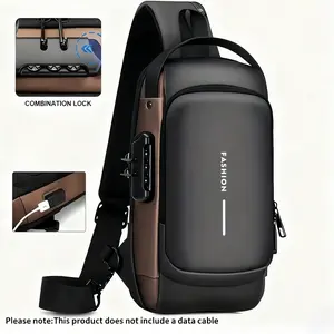 Men's Anti-theft Chest Bag with USB Charging, Fashion Casual Crossbody Bag, Adjustable Shoulder Strap, Main Compartment, Multi Storage Area, Functional Pockets, Lock Bag, Durable Oxford Fabric, Perfect Gift