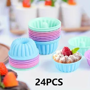 24PCS Silicone Cupcake Baking Cups,Non-Stick Muffin Liners, Reusable Silicone Molds,12PCS Large And 12PCS Small Jelly and Muffin Cups