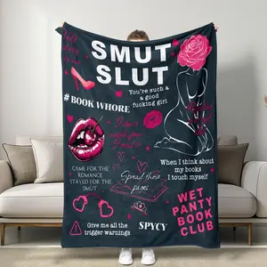 Sexual Literature Theme Flannel Blanket, Bold Trendy Style with Smut Slut Slogan, Soft Skin-Friendly Fabric for Book Lover Bedroom Decor, Slogan Print Blanket