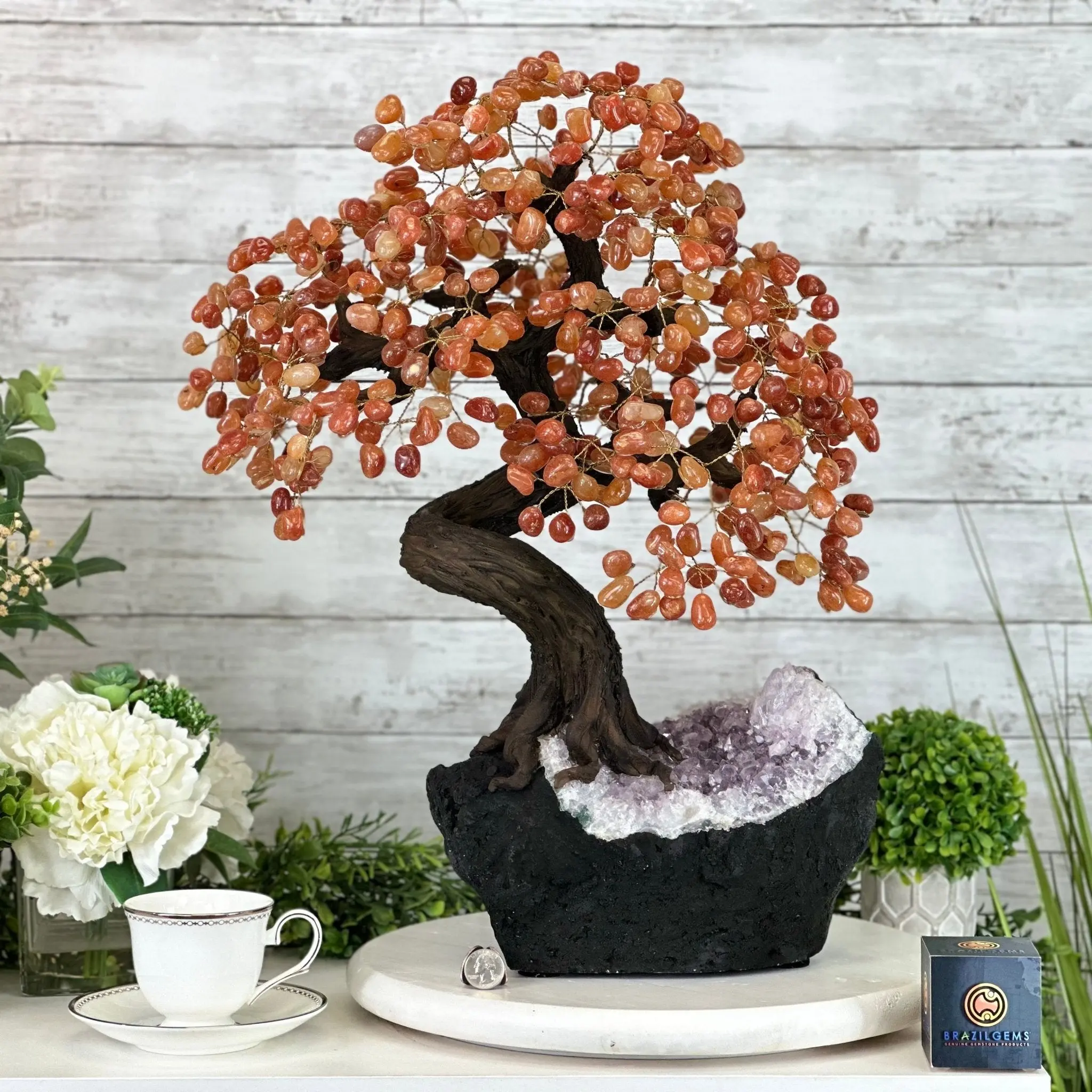 23" Tall Carnelian Gemstone Tree on an Amethyst base, 540 gems #5406CA-006