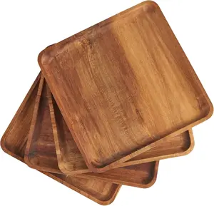 Acacia 11"x 11" Square Plates 3 Set Handmade Richly Grained Rustic Wooden Charger for Salads Desserts & Snacks Solid Hardwood Dinnerware