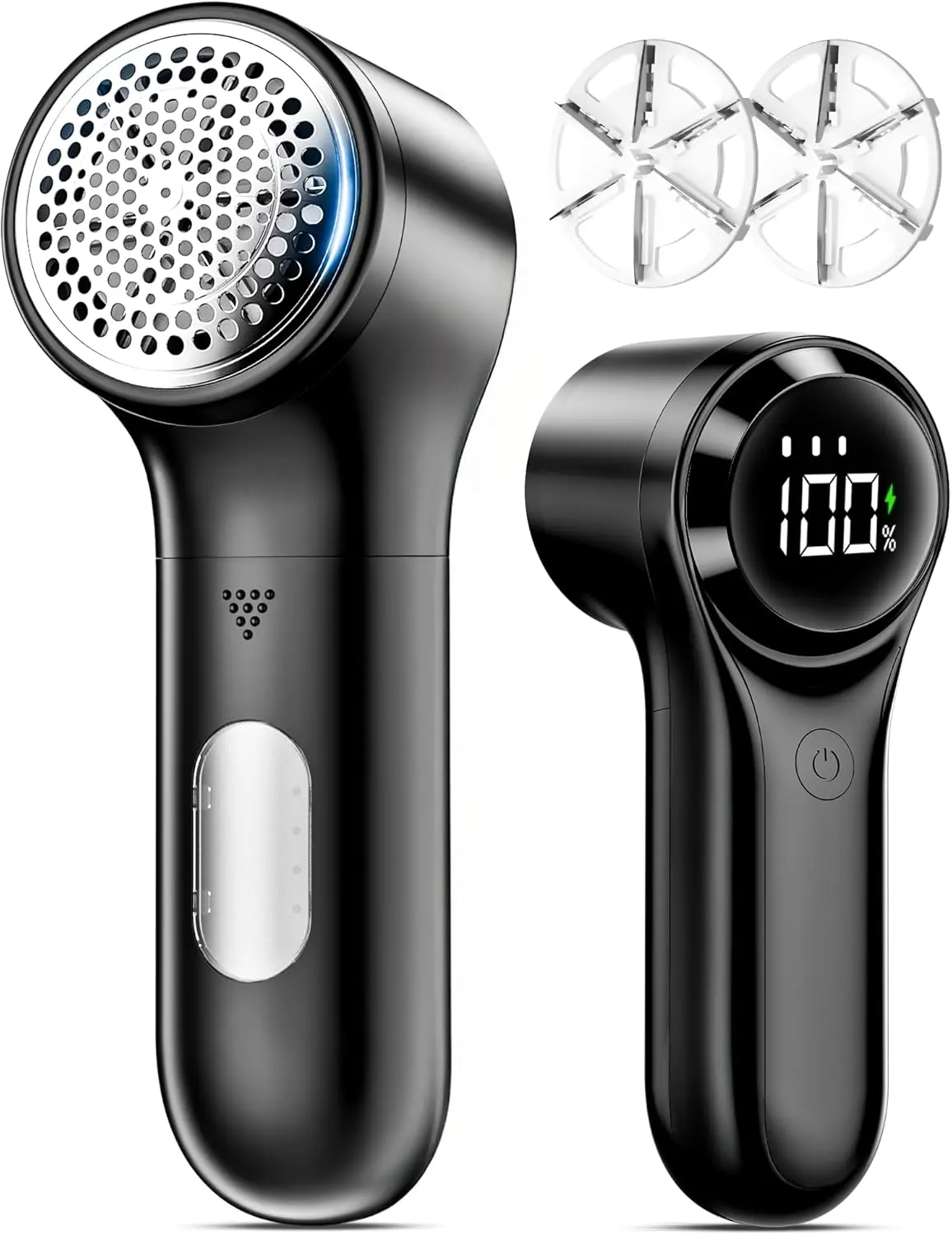 Stainless Steel Fabric Rechargeable Lint Remover - 3-Speed Electric, USB-C Charging, LED Display, Synthetic Clothes Travel Sweater Shaver for Furniture, Upholstery, Black, 120 Minutes