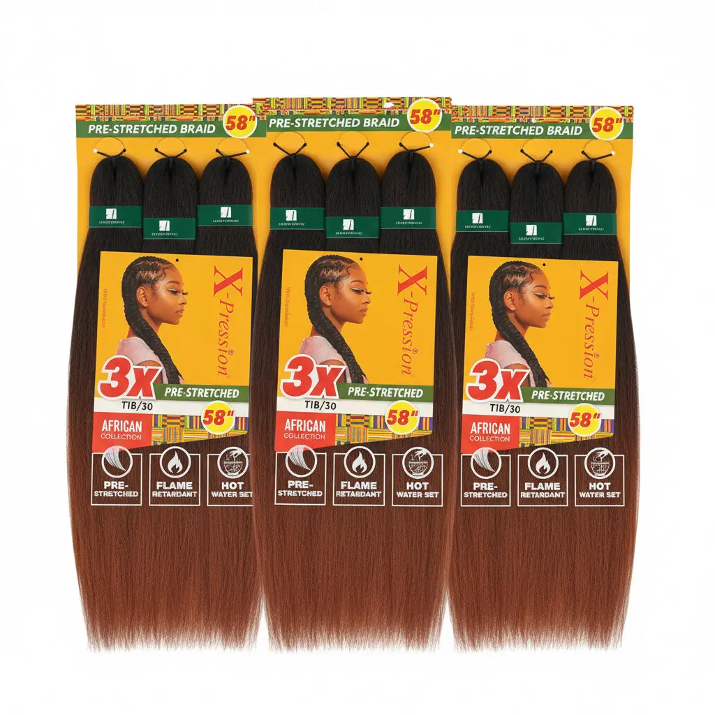 X-Pression African Collection 3X Pre-Stretched Braiding Hair 58” – Color T1B/30