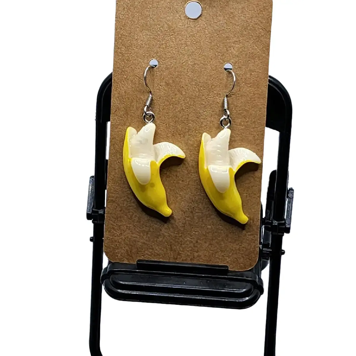Female Plastic Banana Fruit Hook Earrings, Lightweight Fun Design, Coastal Summer-Tropical Themed Outfit Accessory, All-Day Wear, Great Gift Option