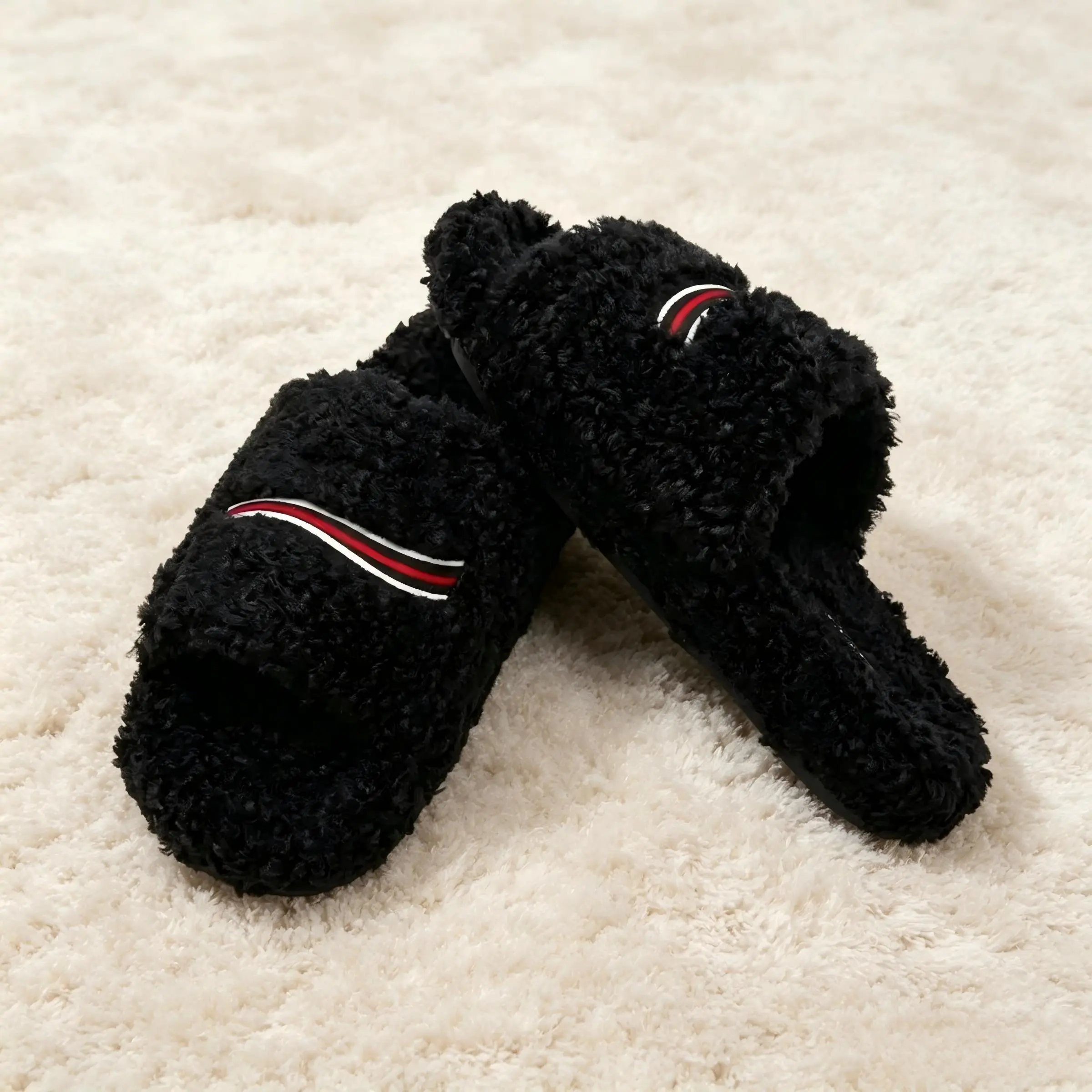 New Women's Embroidered Thick-Soled Lamb Wool Autumn Winter Flat Slide Sandals for Cozy Comfort & Stylish Design, Warm House Slippers, Indoor Outdoor Slip On Shoes, Plush Lined, Non-slip Sole(Shoes run small, suggest sizing up ONE OR TWO size.)