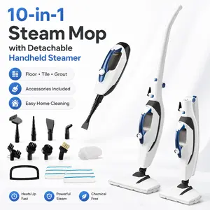 GLEEHILL 10-in-1 Steam Mop, Portable Handheld Steamer for Home Walls Floors Garment, Heavy-Duty Steambot  Fast Heating, Window Squeegee Grout Brush Ironing Head, All in One Steam Mop Corded Cleaning Gadget Father Gift