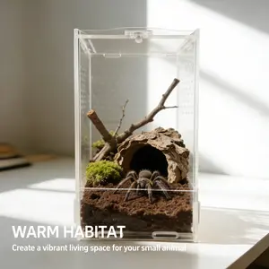 Insect breeding terrarium, small reptile enclosure, made of 360° transparent acrylic, with ventilation beads; suitable for tarantulas, mantises, geckos, scorpions, snails, and other arthropods.