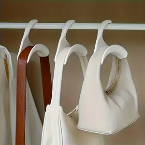 5 white plastic wardrobe hooks, durable handbag hangers, smooth surface, perfect for organizing accessories and bags, ideal choice for retail display
