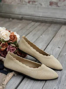 Knit Pointed Toe Flat Walking Shoes for Women, Breathable Slip-on Loafers