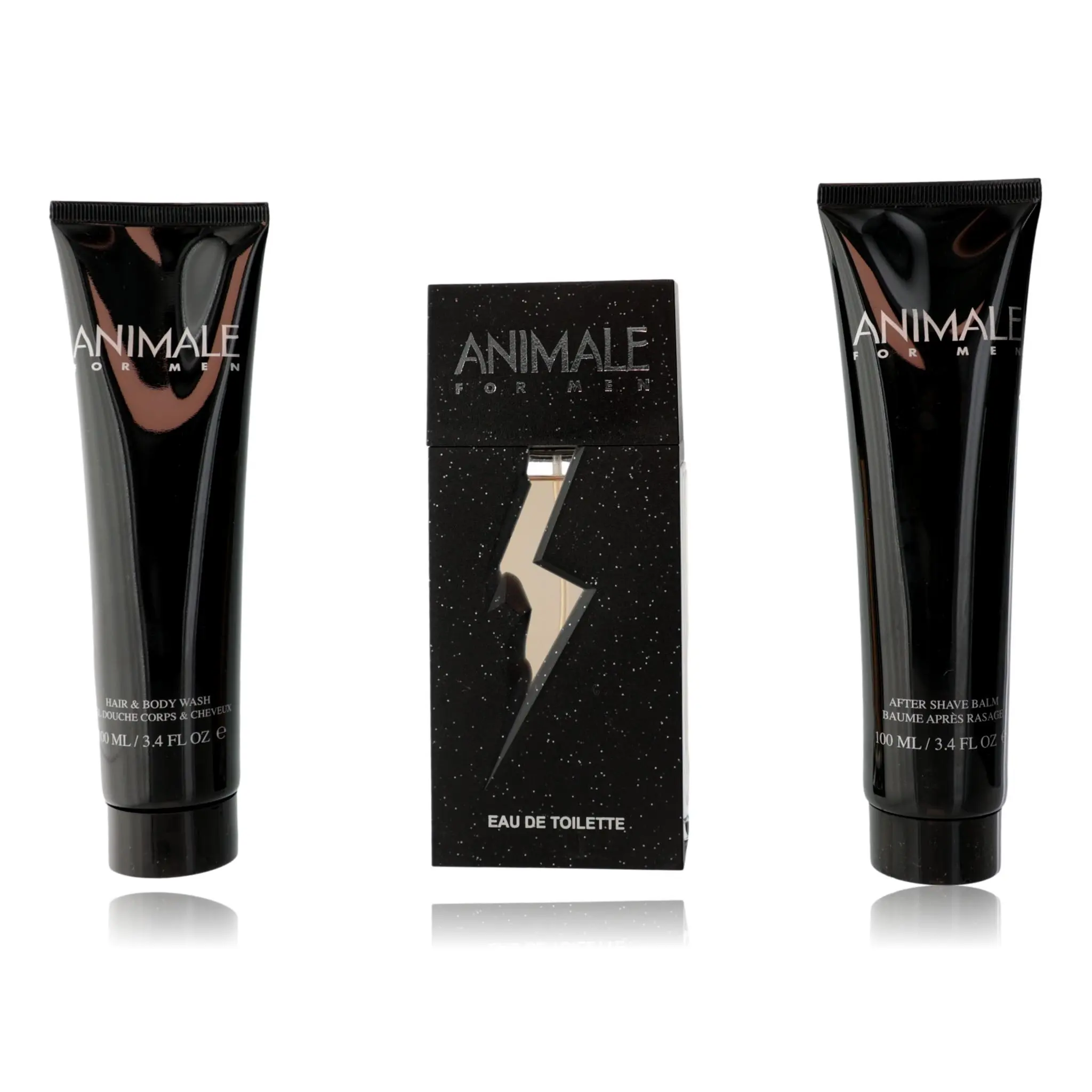Animale Men's 3-Piece Grooming Gift Set with 3.4 oz Eau de Toilette, After Shave Balm, and Hair & Body Wash, Comprehensive Grooming Experience, Sleek Packaging
