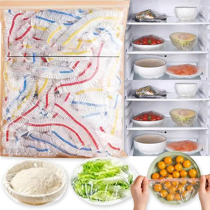 100pcs/bag Disposable Food Cover Plastic Elastic Wrap Lids Food Covers Home Kitchen Refrigerator Fresh-keeping Storage Bags