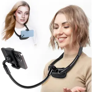 Silicone Neck Phone Holder Hands-Free Flexible Gooseneck Modern Video Recording Neck Hanging Phone Bracket Adjustable Magnetic Cellphone Black Vacuum Mount Auto Tracking