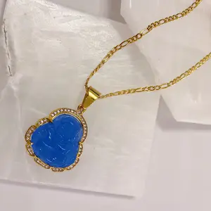 CRYSTAL OCEAN BLUE BUDDHA GOLD STEEL necklace CRYSTAL OCEAN BLUE BUDDHA GOLD STEEL necklace