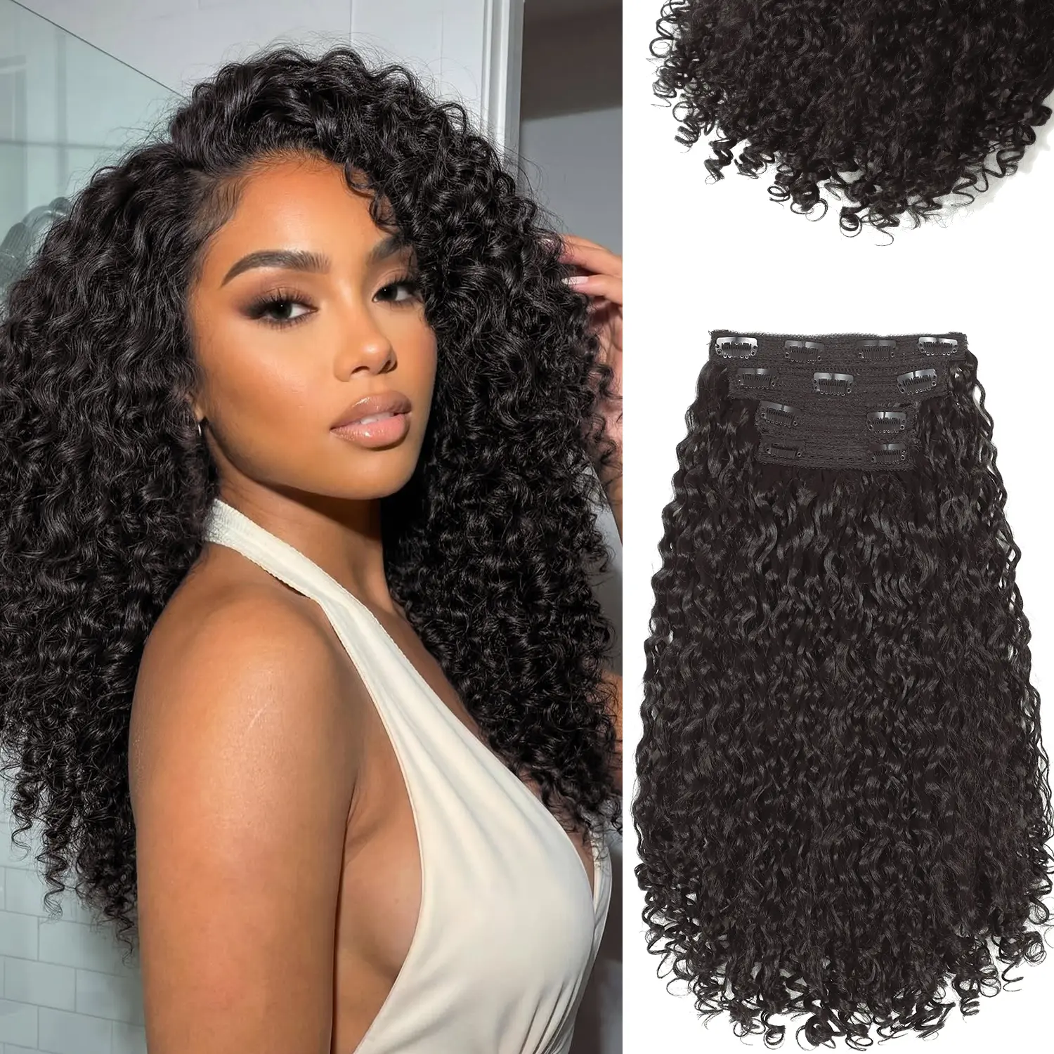 Simiea Hair Burmese Curly Clip in Hair Extensions,4PCS 16 inch 100％ Pure Protein Silk Synthetic Hair Extensions Spiral Ends Natural Volume Hairpiece for Women
