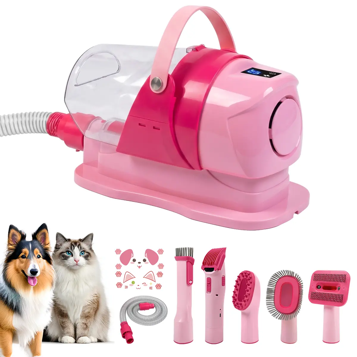 6-in-1 Pet Grooming Vacuum Kit for Dogs & Cats – 3L Dust Cup Dog desheddingVacuum ,  Low Noise Trimmer with Guide Combs, Brush with 5 Pet Grooming Tools for Shedding Pet Hair, Home Cleaning
