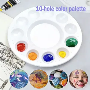 Plastic Palette Set, 10-Hole Round Design, Ideal for Artists & Beginners, Perfect for Mixing Paints, Durable Craft Tool, Art Craft Supplies, Watercolor Painting Supplies, Art School Supplies