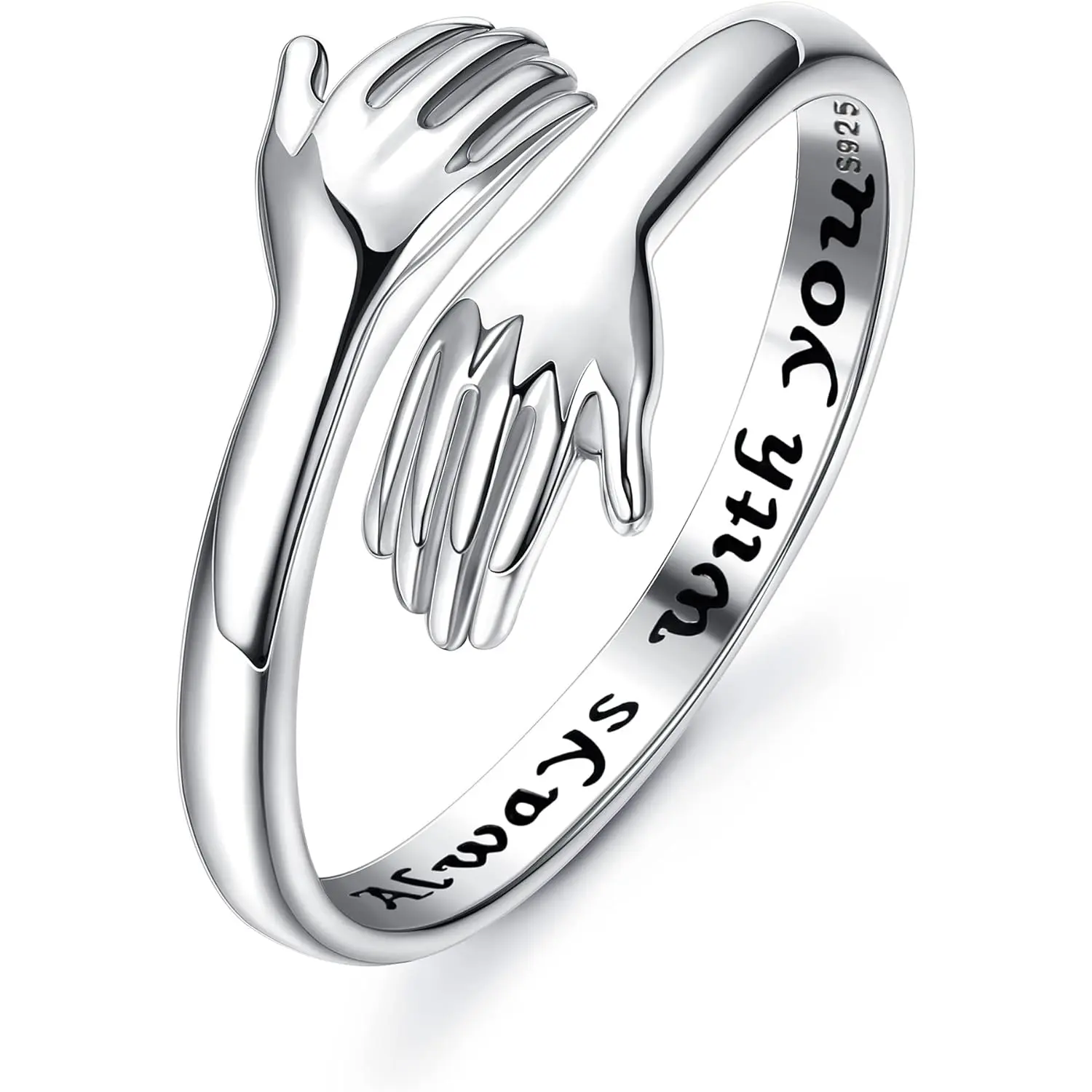 YADOCA 925 Sterling Silver Adjustable Open Hug Ring, Hugging Hands Design, Meaningful Gifts for Women (Adjustable Open Rings for Special Occasions)