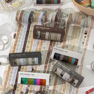 10 Rolls/box Basic Life Series Adhesive Tape Set, Vintage Versatile Decorative Tape for Scrapbooks, Journals, Phone Cases, Cups