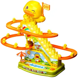 Duck Climbing Stairs Toy with 6 Mini Ducks Electric Slide Yellow Duck Toy with Light and Music Toy Holiday Gift Birthday Gift Christmas Gift Cute Play