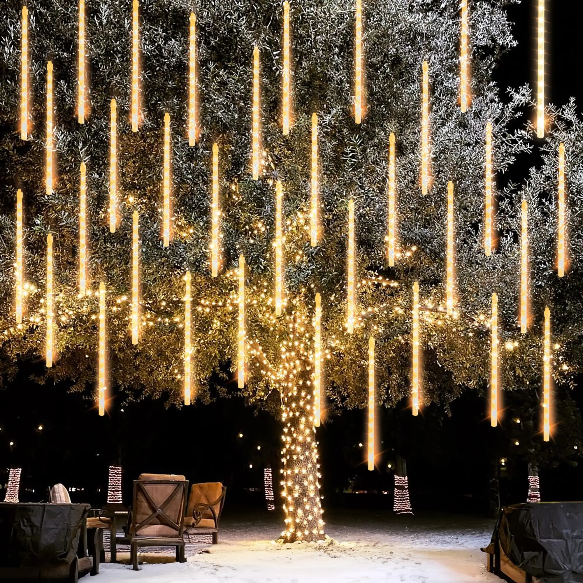 Dazzle Bright Lights Outdoor, Meteor Shower Rain Lights 12 Inch 8 Tubes, Waterproof Plug in Falling Icicle Lights Christmas Weddding Decorations for T