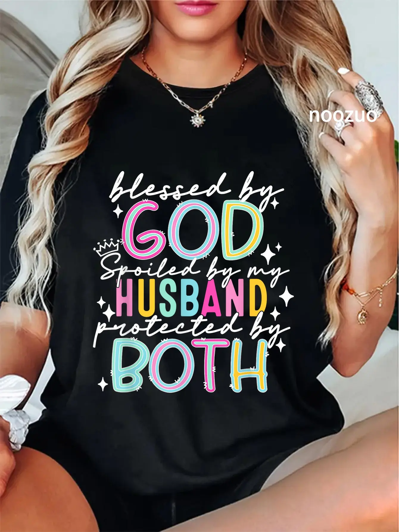 100% Cotton Unisex Blessed by God Spoiled by My Husband Protected By Both Boho T-Shirt Christ Christian Tops Casual Top