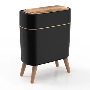 Pukomc Motion Sensor Trash Can with Lid Touchless Waterproof Garbage Bins for Kitchen Bathroom Bedroom Living Room Office Outdoor Black Automatic Dustbin with Wave Stripes and Pop-up Lid