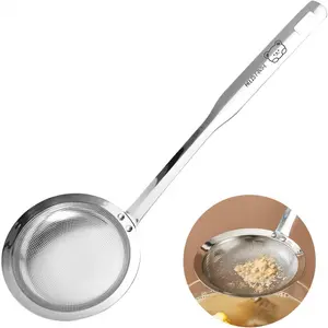 Skimmer Slotted Spoon Fine Mesh Skimmer Spoon 304 Strainless Steel Strainer Colander Sieve Frying Hot Pot Fat Strainers Kitchen Cooking Mesh Food Strainer Ladle