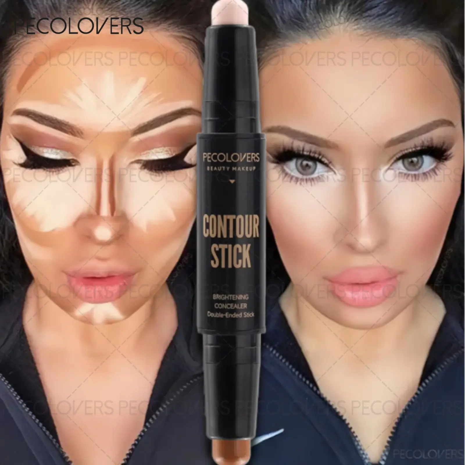 1pc Double-head Contour Highlighter Stick, Highlighter Makeup, Facial Contouring Makeup, Modify Face Contouring V-face, Three-dimensional Nose Shadow, Waterproof and Sweat-proof, Bronzer Highlighter