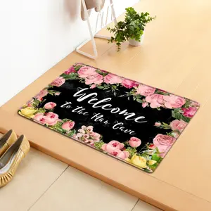 Cute Flowers Front Door Mat Outdoor, 'welcome' Welcome Doormat Entrance Door Mat Crystal velvet sponge Rug Carpet,Outside Patio/Inside Entry Way,Anti-Slip Bath Mat Rug Kitchen Mat, Durable & Washable - 40X60 CM