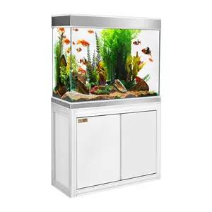 Aqua Dream 110 Gallon Tempered Glass Aquarium White and Silver with Premium Filtration System Fish Tank Enclosure