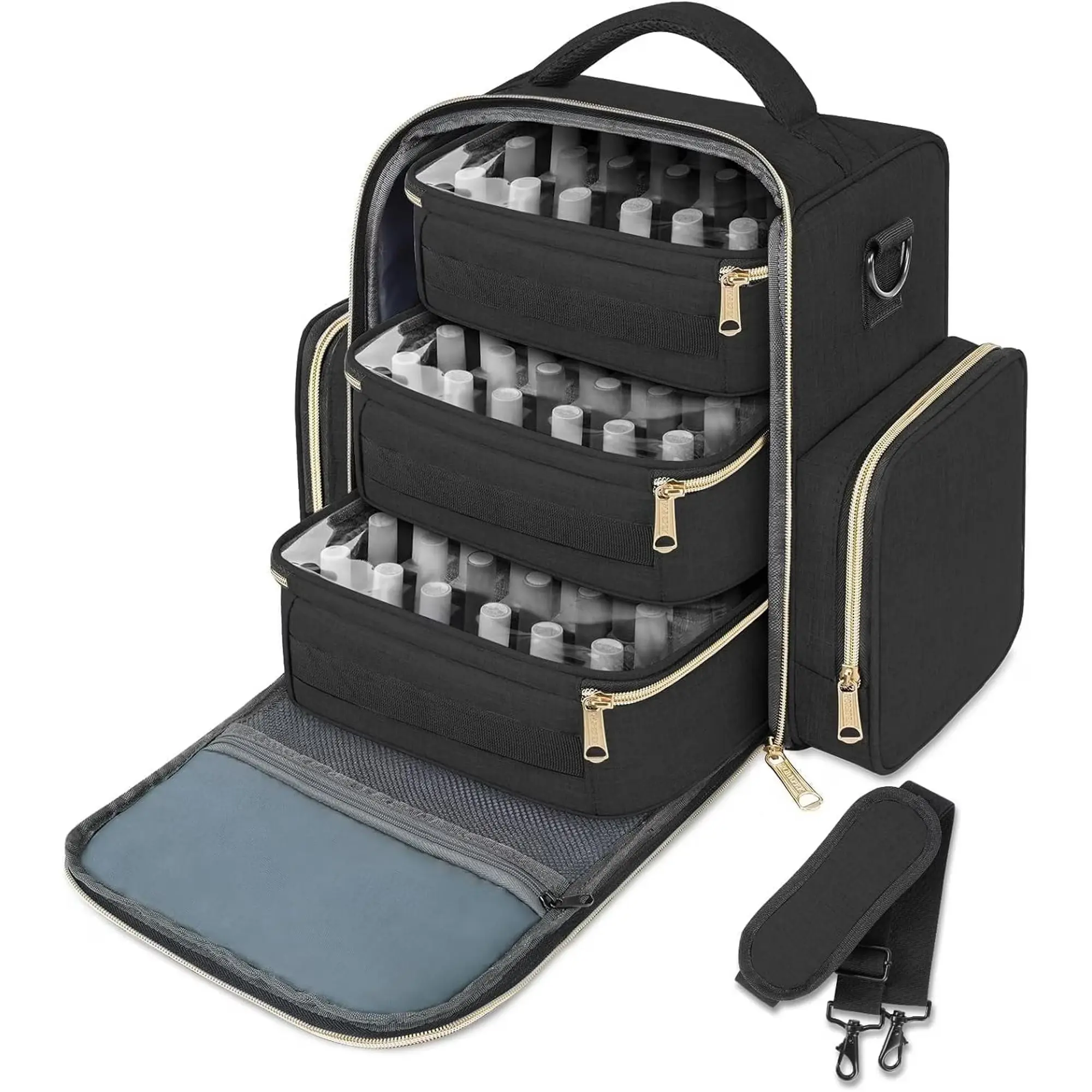 YOREPEK Large Nail Polish Organizer Bag with 3 Detachable Foam Cases, Travel Cosmetic Storage Bag for Nail Polish, Makeup, Brushes & Accessories