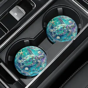 Set of 2 EVA Car Coasters with Sea Turtle Design - Non-Slip Universal Vehicle Cup Holder Inserts