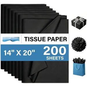 200 Sheets Black Tissue Paper for  Wrapping 14x20 Inches Decorative Tissue Paper for  Bags Bouquet DIY Crafts Wedding Birthday Christmas