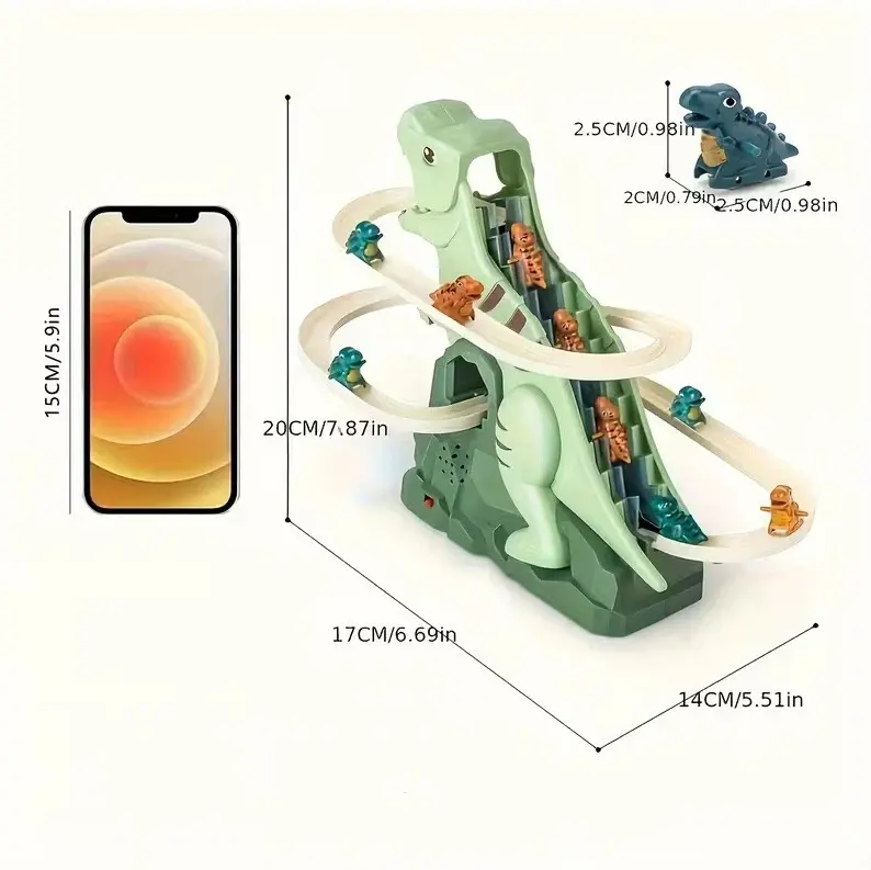 Plastic Automatic Stair-Climbing Single-Track Electric Dinosaur Toy, Assembly Track Slide Adventure Toy for Children