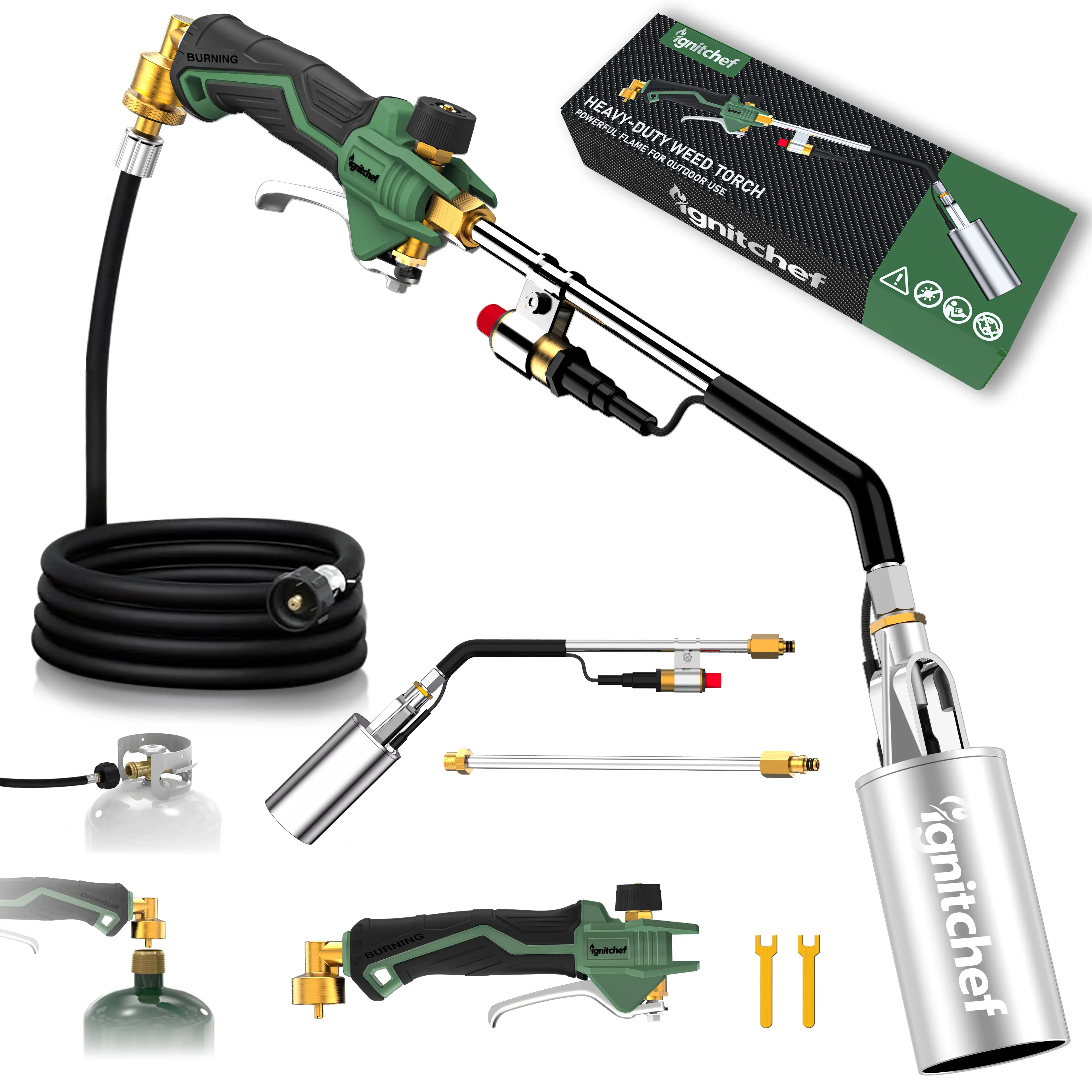 340,000BTU Propane Torch Weed Burner, Heavy Duty Flamethrower with Self Igniter; High Power Propane Torch with 12.5FT Hose for Weeding, Snow Melting, Garden, BBQ