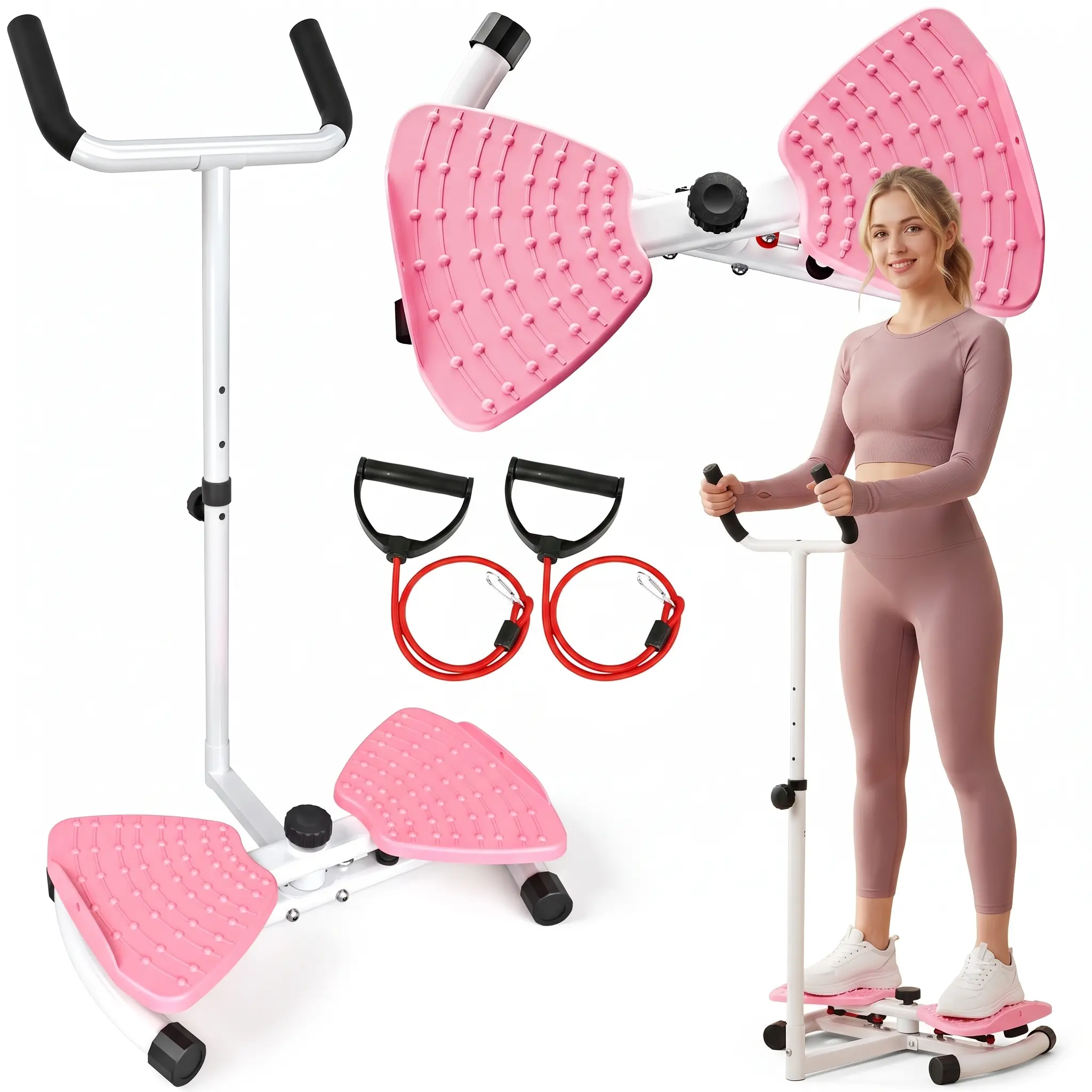 Unisex Waist Twist Machine, Alloy Steel Exercise Equipment with Detachable Handlebars & Integrated Pull Cords, 300 lbs Capacity, Balanced Gravity, Large Textured Footplates, Non‑Slip Base Pads for Home Core Workouts