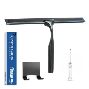 11'' All-Purpose Stainless Steel Shower Squeegee – Streak-Free Cleaning for Glass, Mirrors, Tiles & More – Includes Hook (Black)