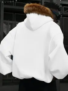 Men's Faux Fur Hoodie Jacket, Stylish Warm Coat for Cold Weather, Perfect for Casual & Daily Wear, Trendy Outerwear for Men
