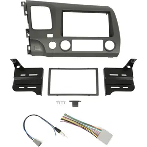 Double Din Radio Install Kit Compatible with 2006-2011 Honda Civic Dashboard Kit with Wiring Harness Dark Gray
