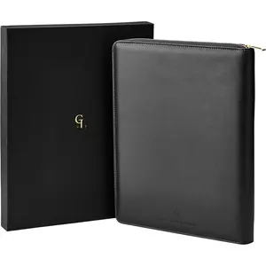 Genuine  Zippered Portfolio Organizer, Executive Business Binder Padfolio for Men and Women, Holder for Notebook Planner,Resume,Documents,Cards and iPad (Black)